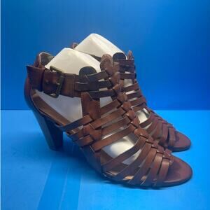 Nine & Co  Brown Leather 4" Heels Pump Strappy Sandal 11 M Side Buckle